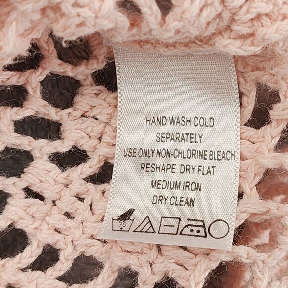 Denim 24/7 Top Womens M Pink Crochet Open Knit V-Neck Short Sleeve Pullover Boho - Picture 4 of 7